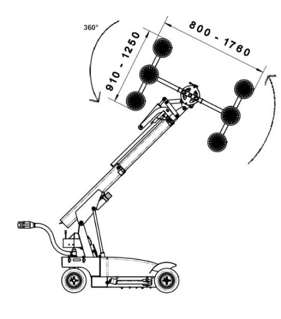 Kausu rāmis griežas par 360° un ir regulējams 800–1760 × 910–1250 mm